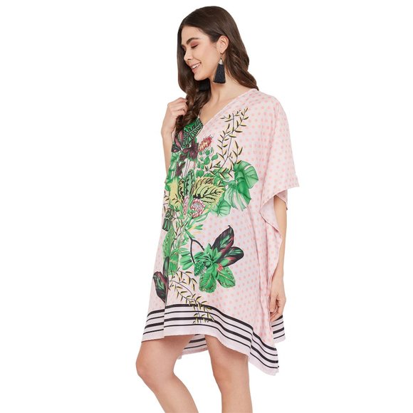 Floral Printed Pink Polyester Short Caftan Tunic Dress for Women by Gypsie Blu - Picture 6 of 9